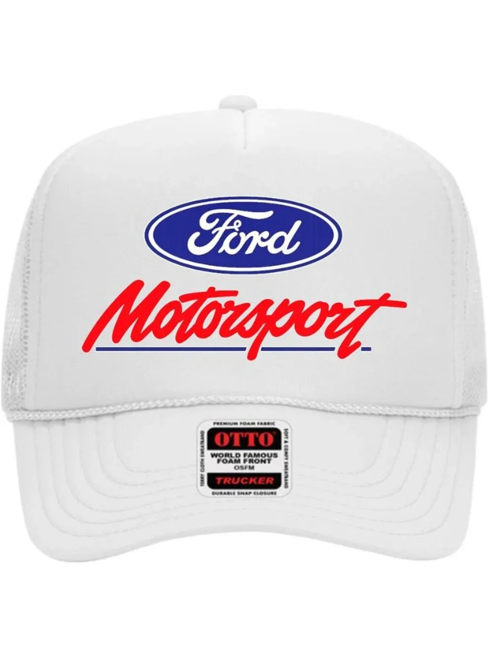 Retro Ford Motorsport Foam Trucker Hat White Rope Snapback Racing Cap NASCAR 90s